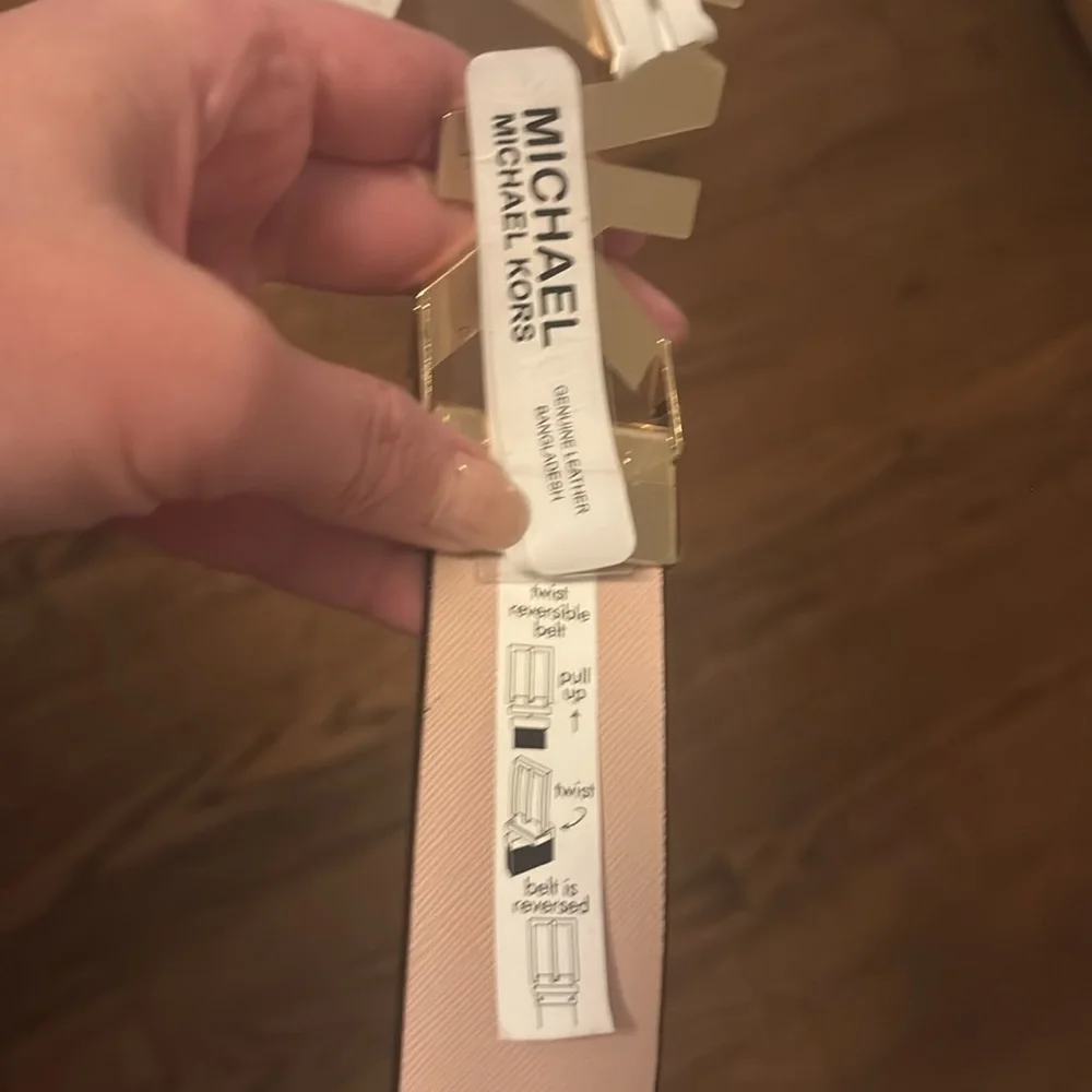 Michael Kors Reversible Gold MK Logo Belt Brown/Pink